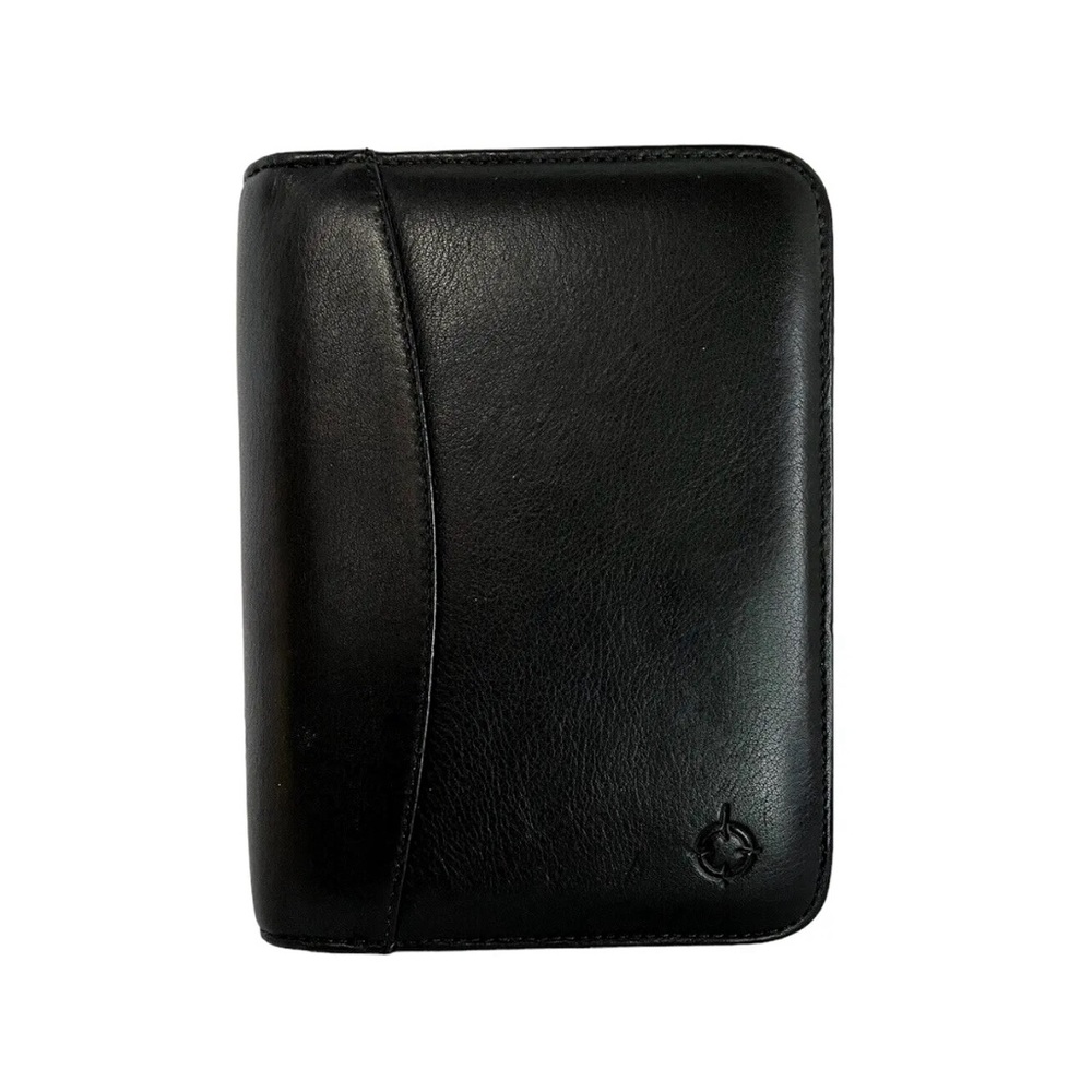Franklin Covey Black Full Grain Nappa Leather USA Device Holder Zip Binder Tabs - Picture 5 of 15